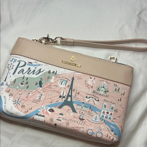 Spartina 449 Paris Map Wristlet - Cream and Pink 8.5” x 5.5” - Picture 1 of 6